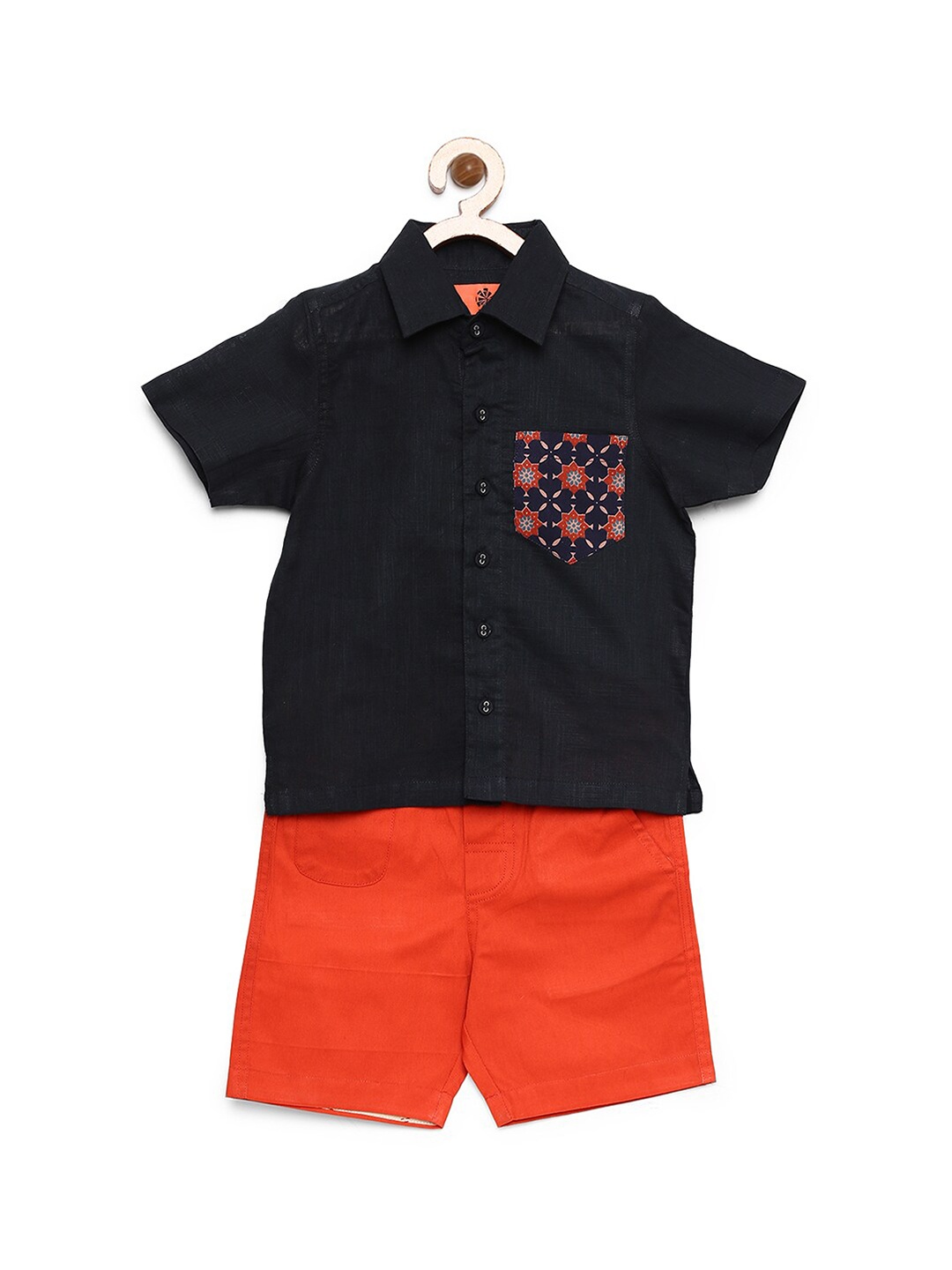 

charkhee Boys Black & Orange Shirt with Shorts