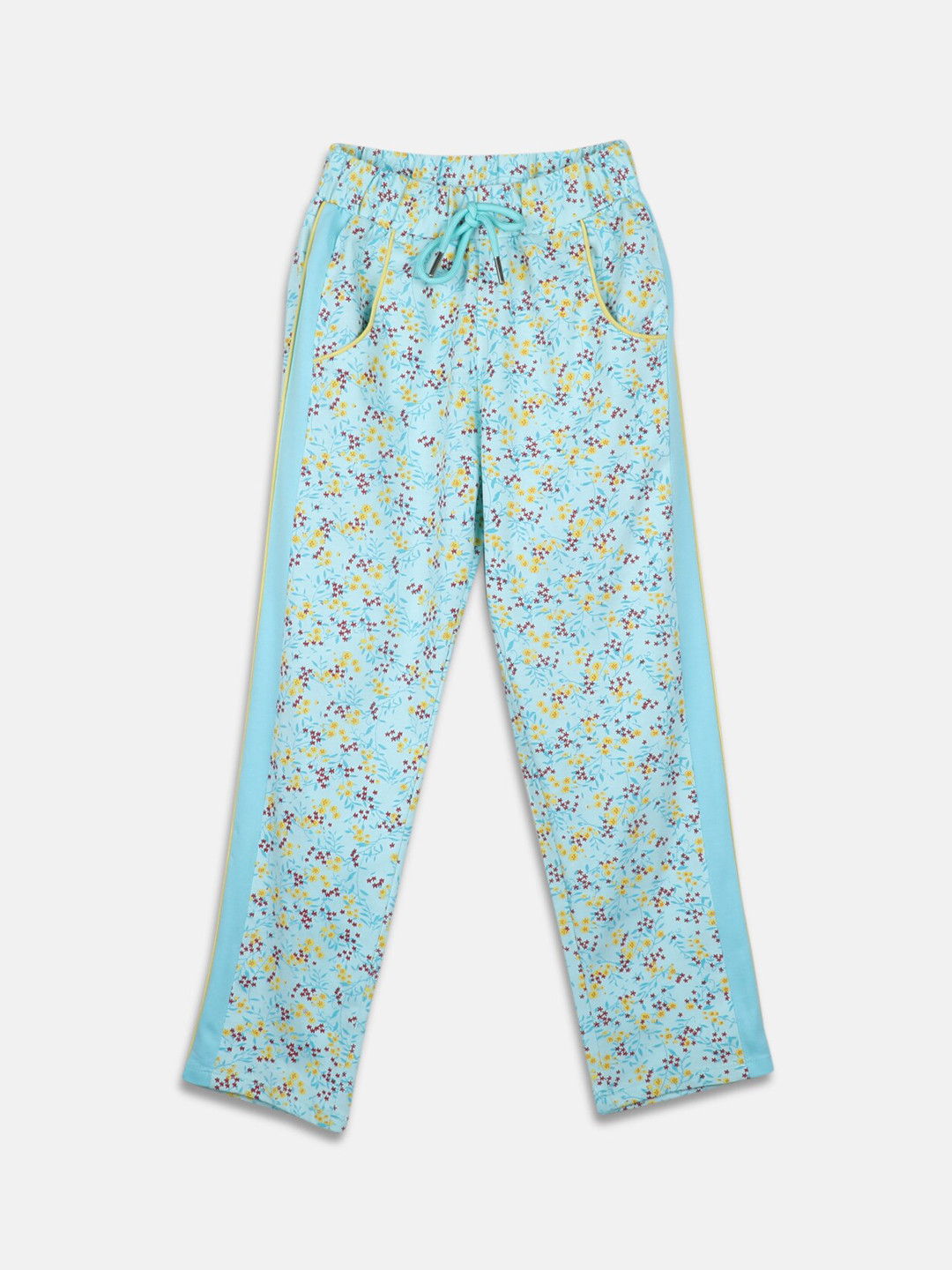 

Monte Carlo Girls Teal Blue & Yellow Printed Track Pant