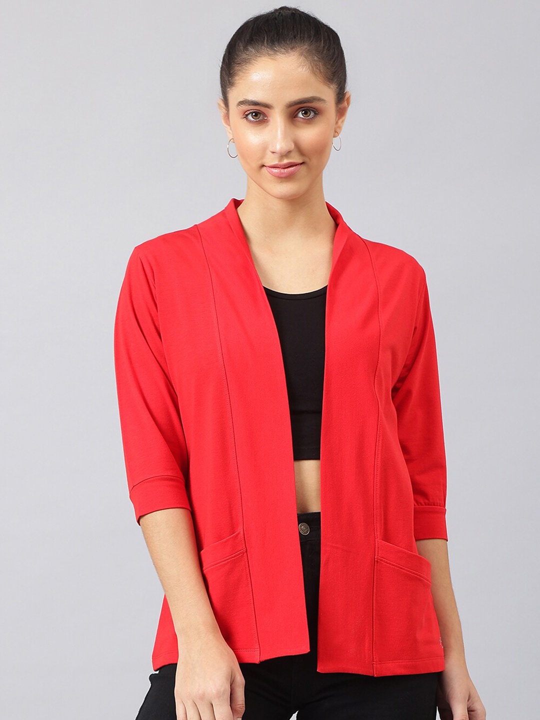 

FEMEA Women Red Solid Shrug