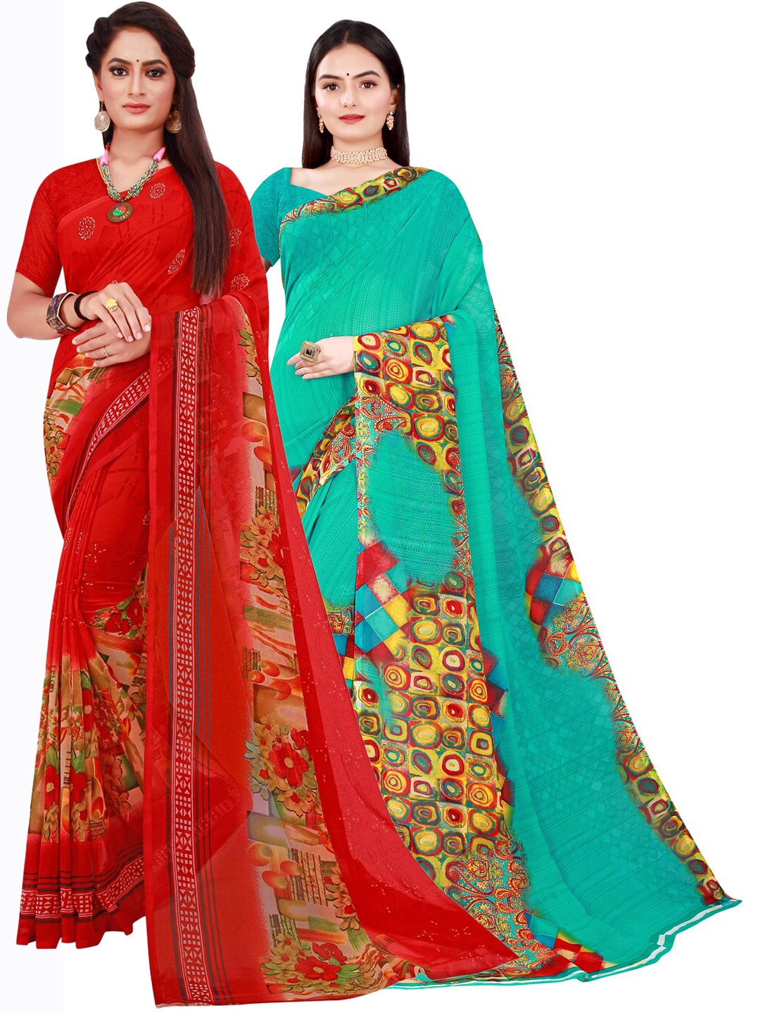 

Florence Pack Of 2 Pure Georgette Sarees, Red