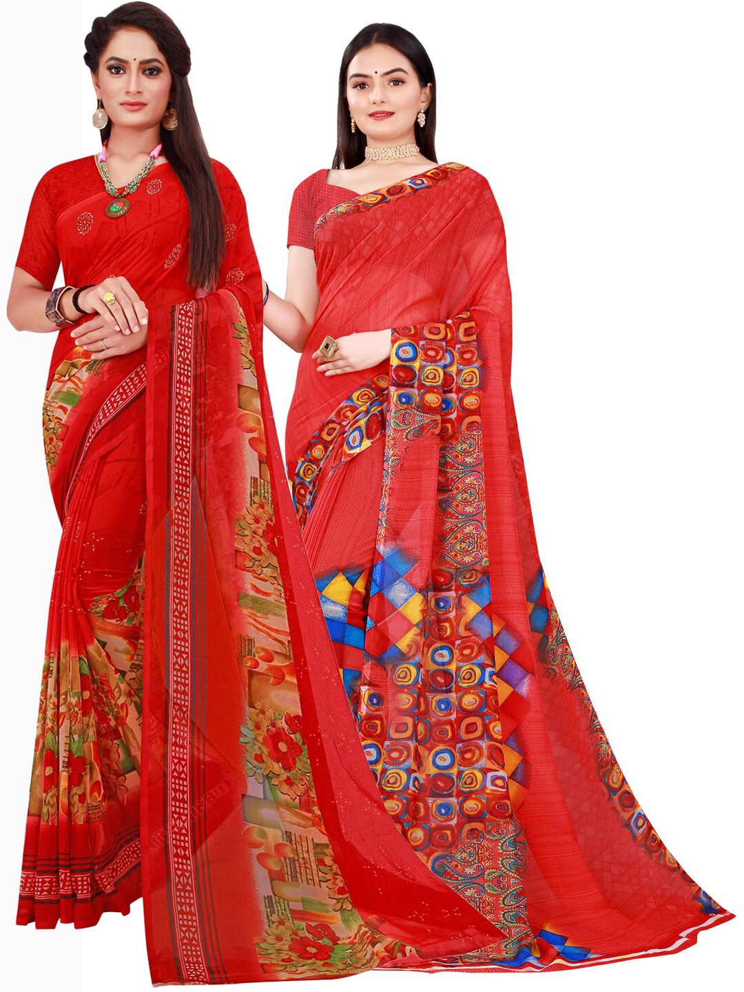 

Florence Pack Of 2 Red Pure Georgette Saree