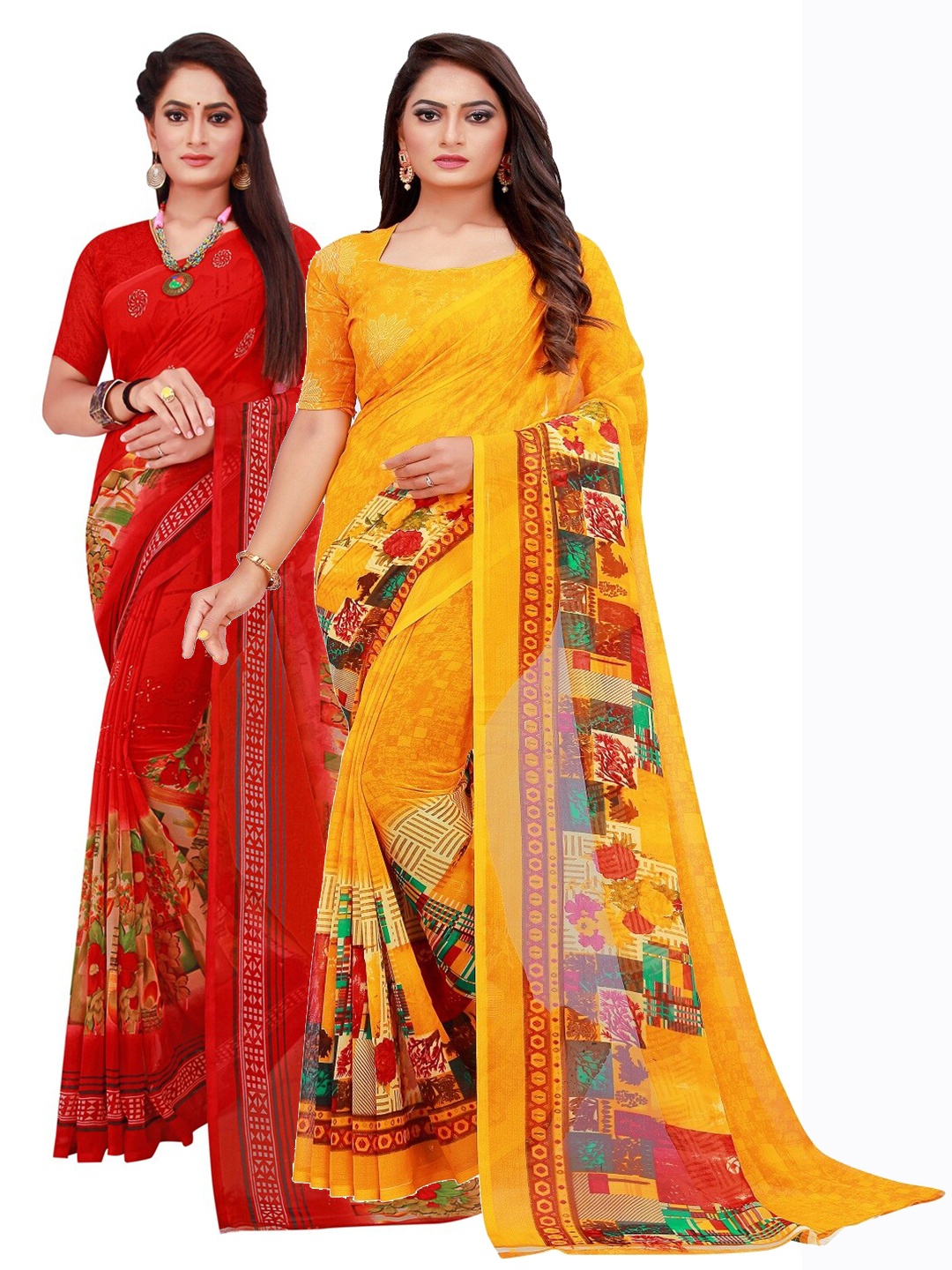 

Florence Pack Of 2 Pure Georgette Sarees, Red