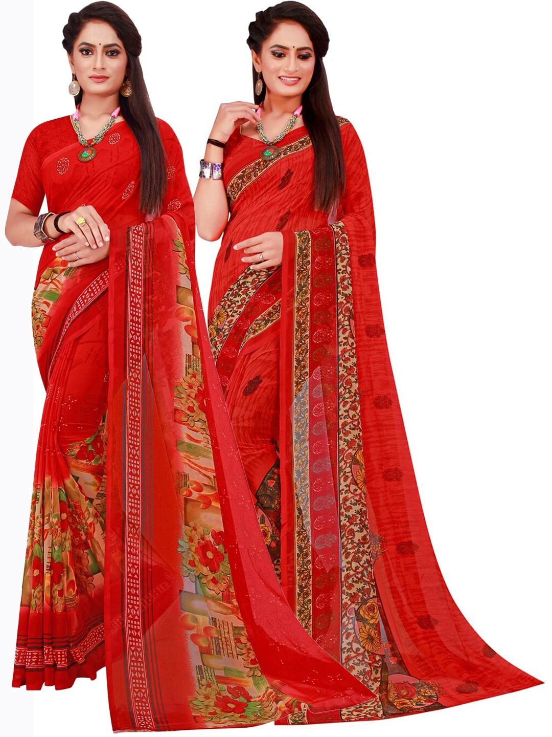 

Florence Pack Of 2 Red & Magenta Pure Georgette Saree