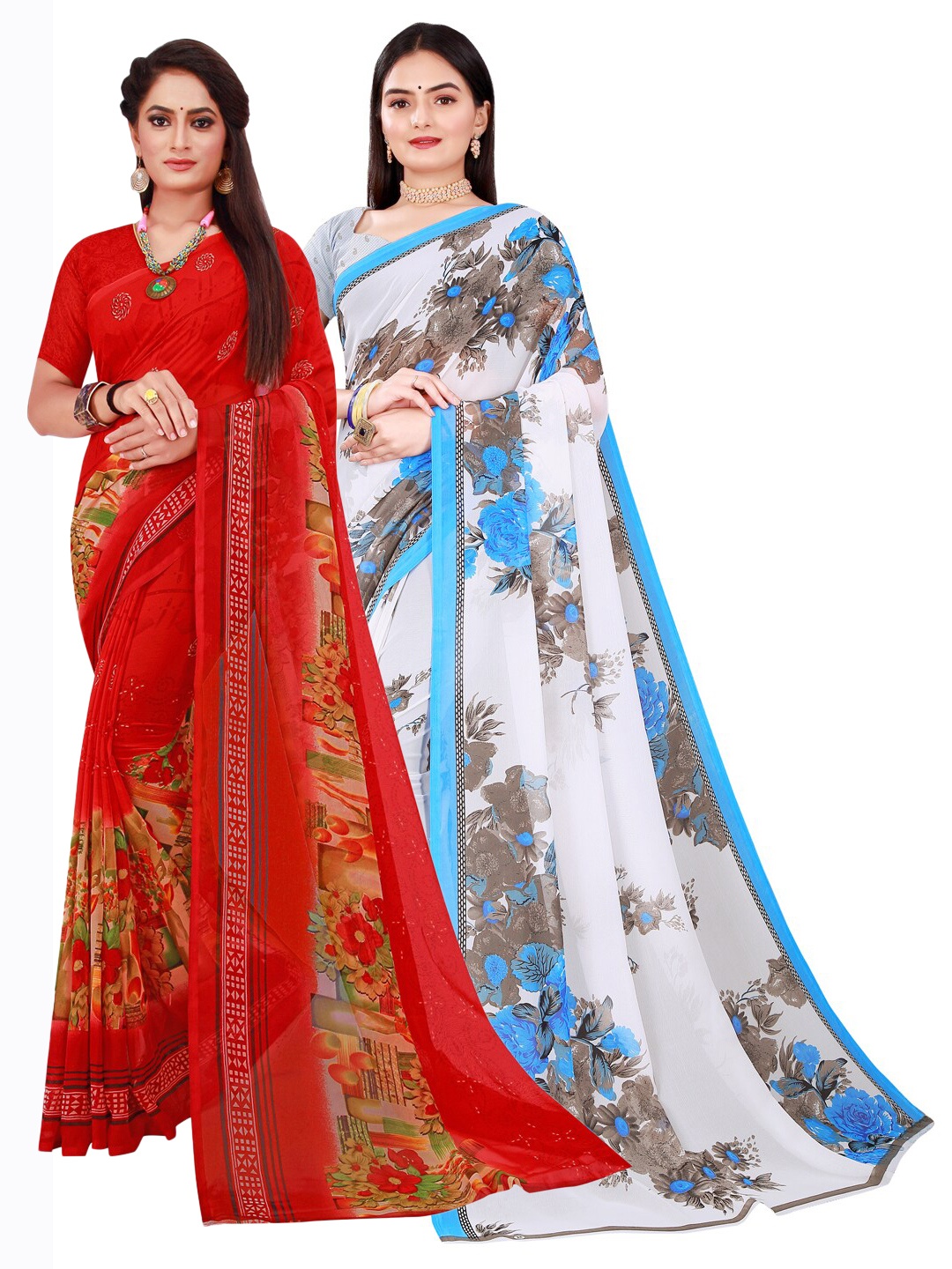 

Florence Pack Of 2 Pure Georgette Sarees, Red