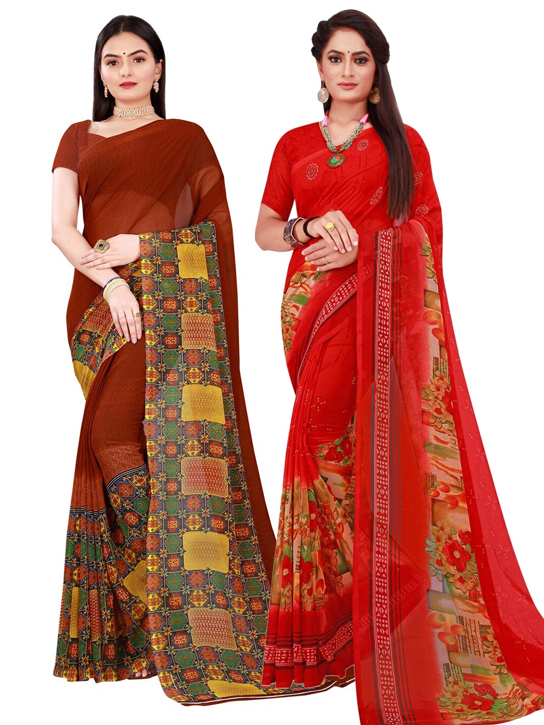 

Florence Pack Of 2 Pure Georgette Sarees, Red