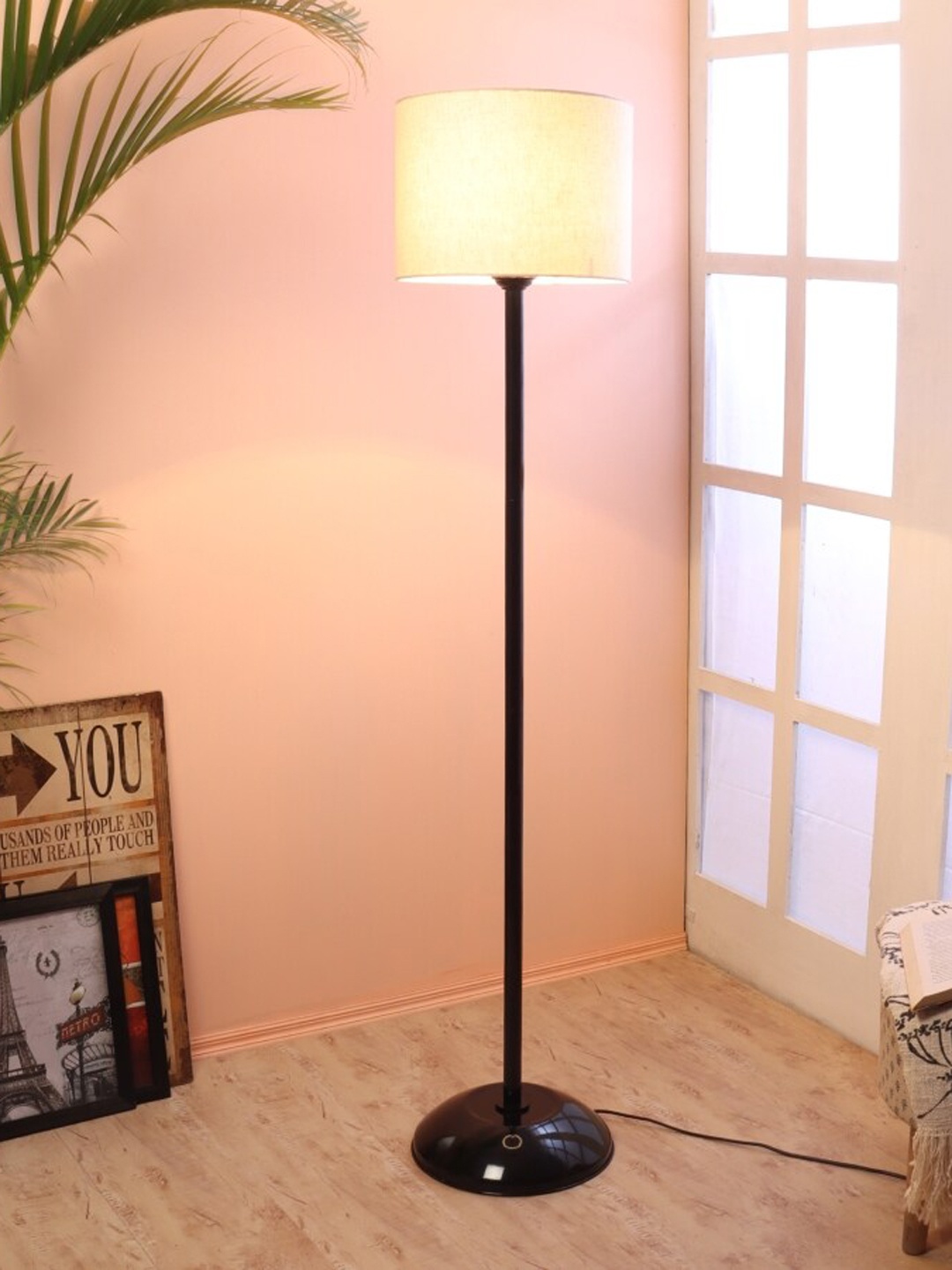 

BEVERLY STUDIO Beige & Black 12 Inches Drum Metal Floor Lamp