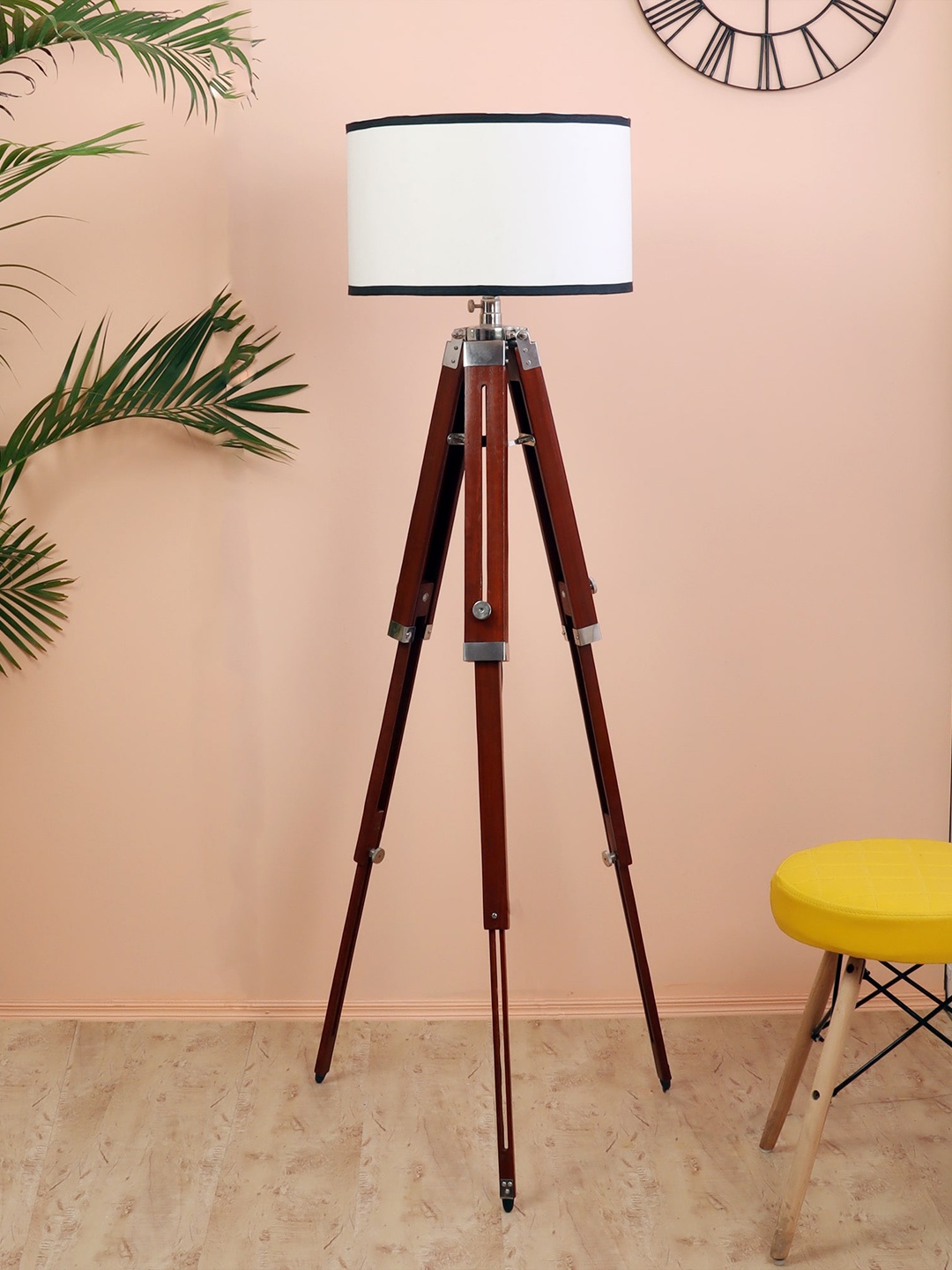 

BEVERLY STUDIO Brown & White 14 Inch Drum Wooden Tripod Floor Lamp