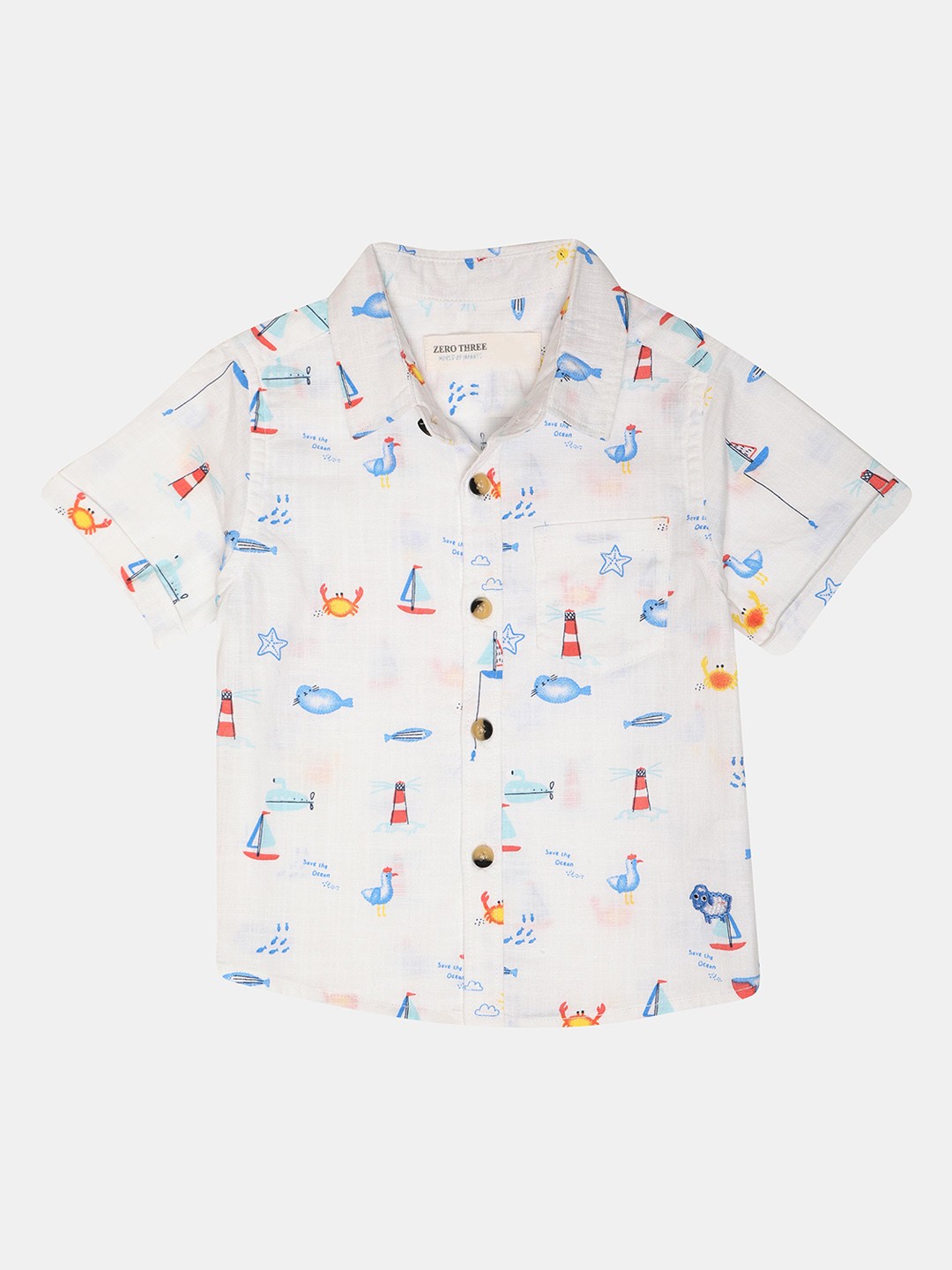 

ZERO THREE Boys White Standard Printed Casual Shirt