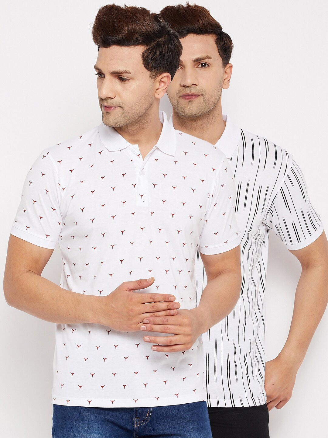 

WILD WEST Men White Pack of 2 Printed Polo Collar T-shirt