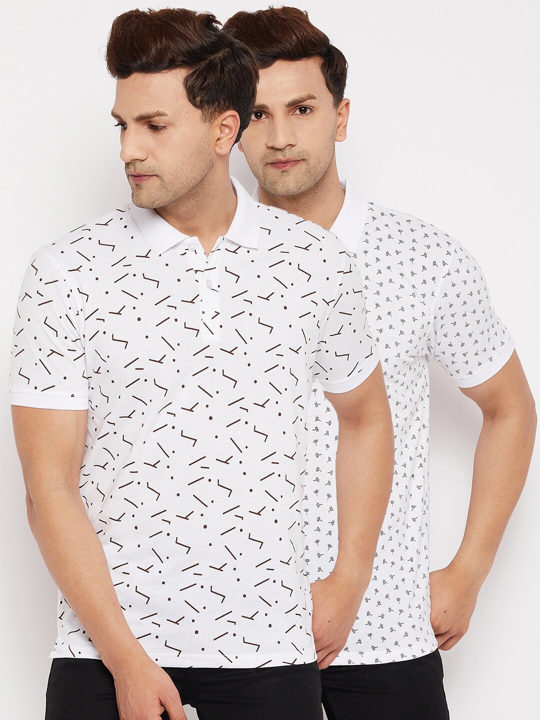 

WILD WEST Men White Pack Of 2 Printed Polo Collar T-shirts