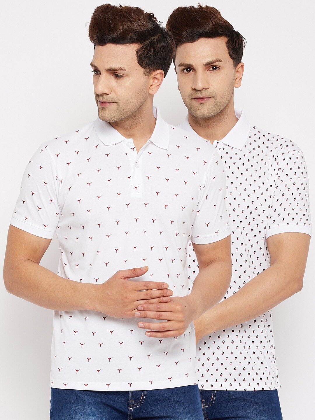 

WILD WEST Men White Pack of 2 Printed Polo Collar T-shirt