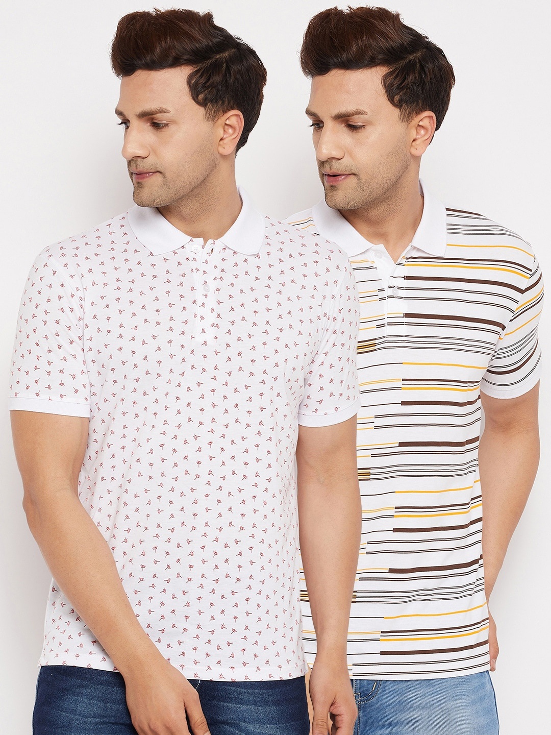 

WILD WEST Men White Pack of 2 Printed Polo Collar T-shirt