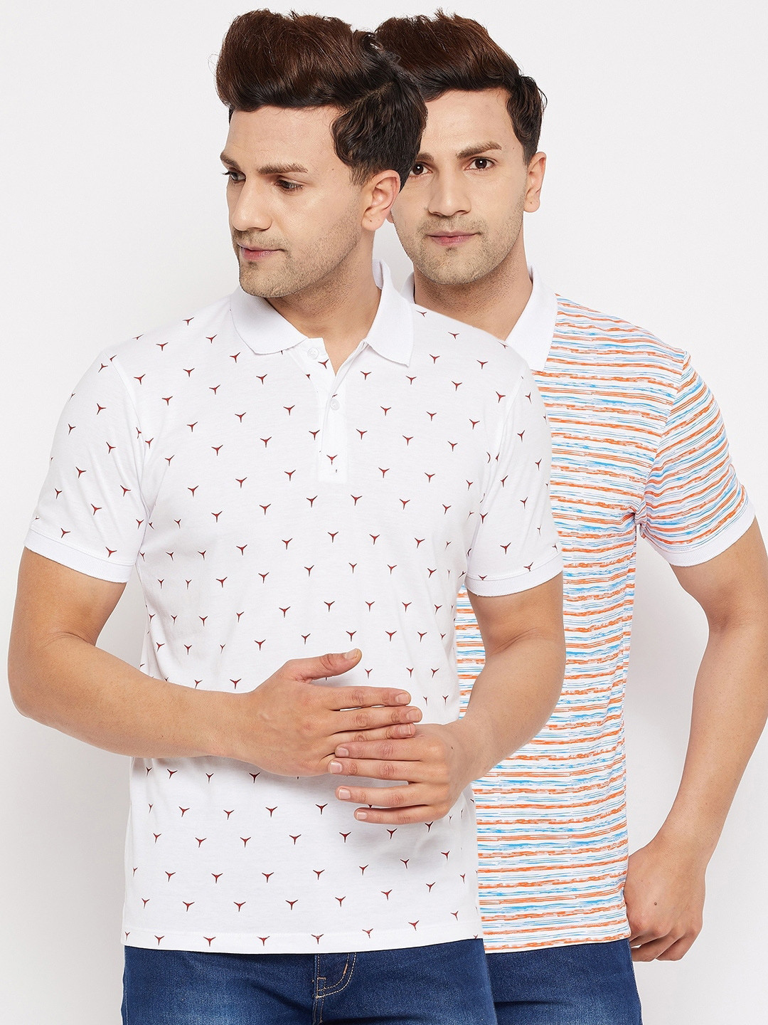

WILD WEST Men White Pack of 2 Printed Polo Collar T-shirt