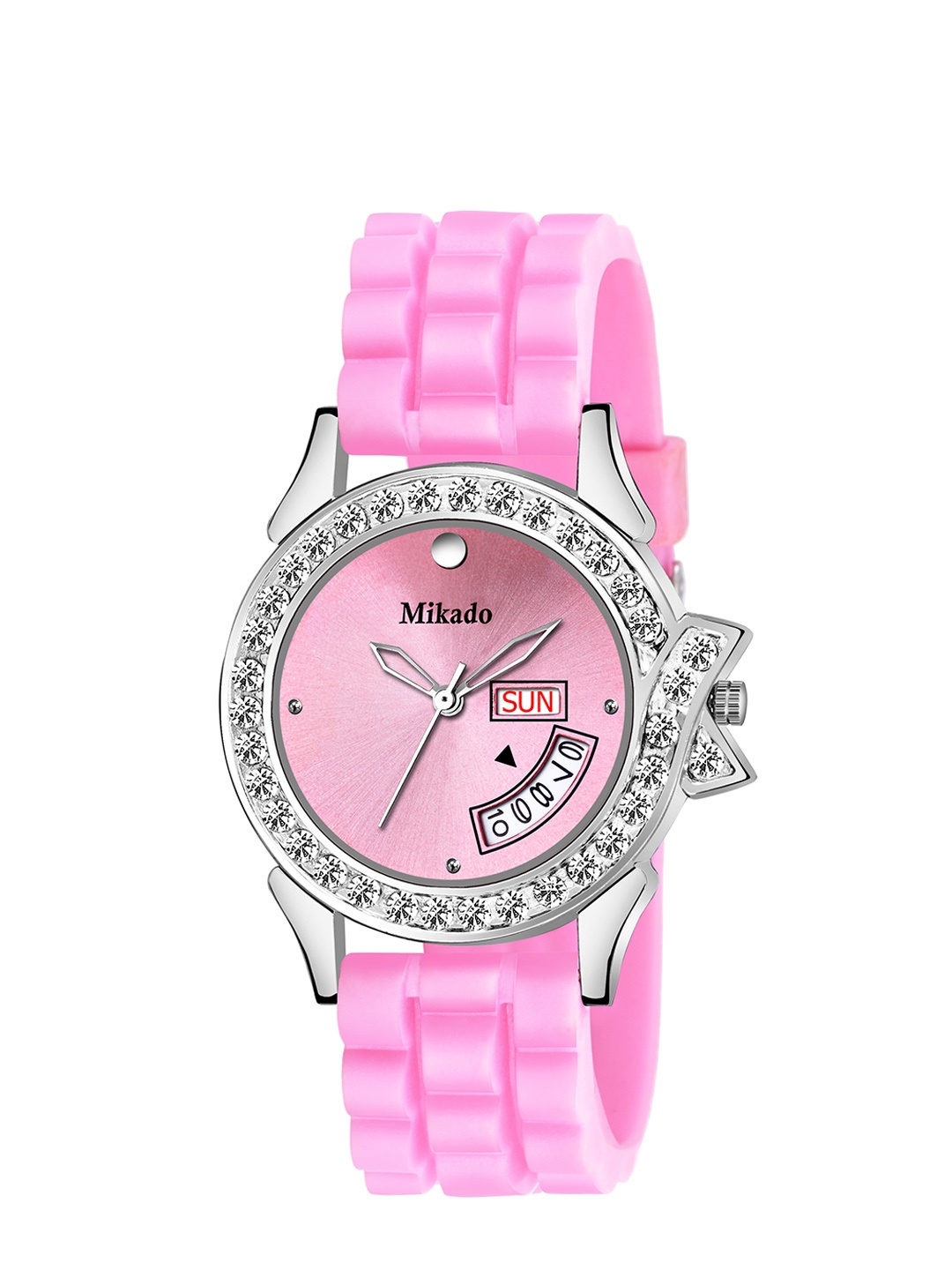 

Mikado Women Pink Brass Embellished Dial & Pink Leather Straps Analogue Watch