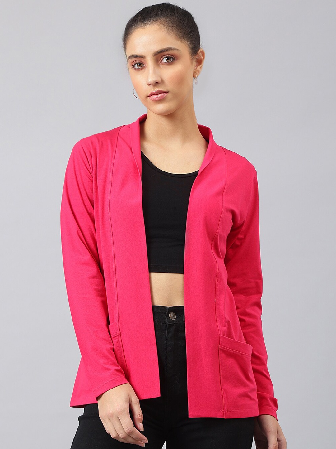 

FEMEA Women Pink Solid Shrug