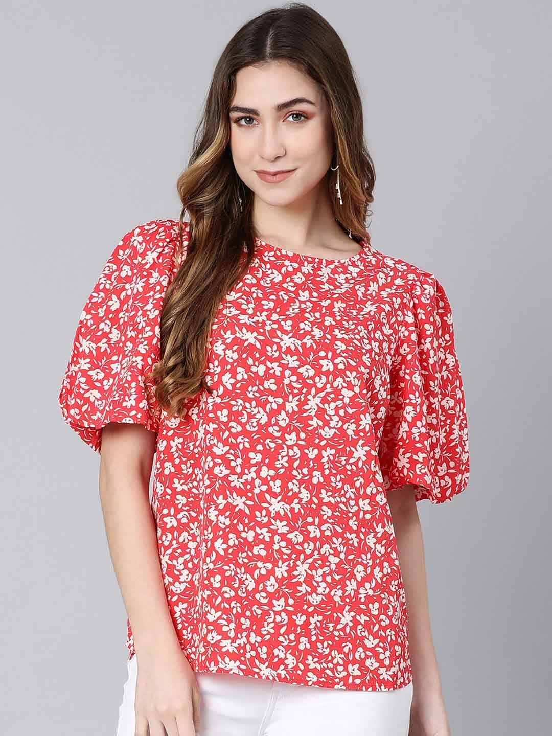 

Oxolloxo Women Red & White Floral Printed Top