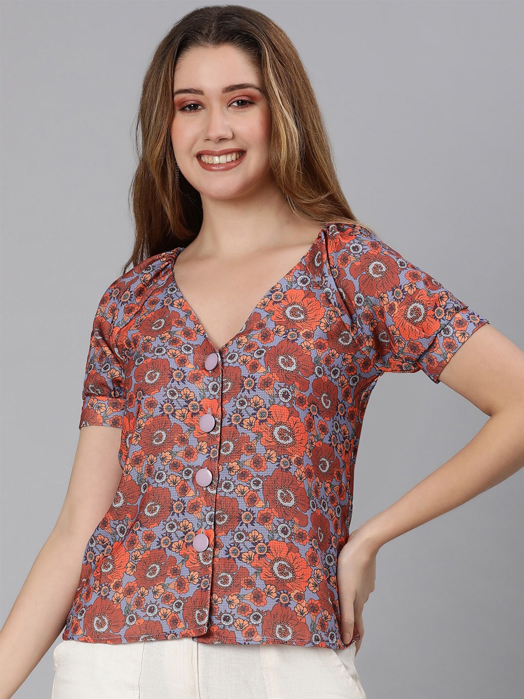 

Oxolloxo Women Multicoloured Floral Print Wrap Top, Multi