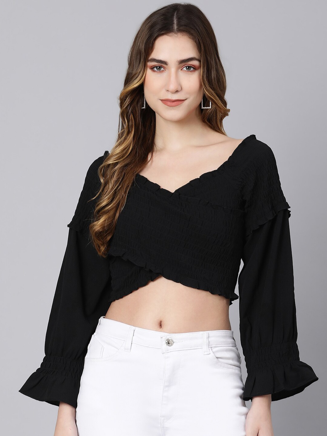 

Oxolloxo Black Off-Shoulder Bardot Crop Top