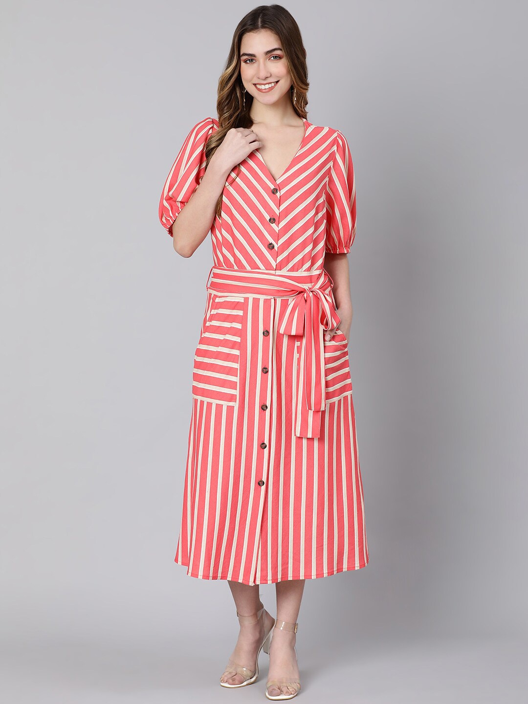 

Oxolloxo Women Red & White Striped Midi Dress