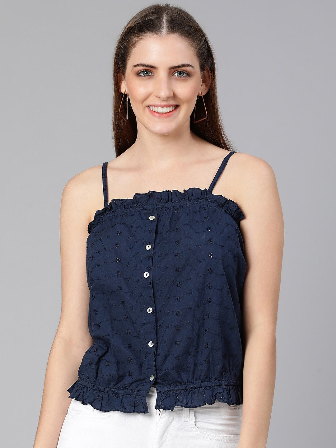 

Oxolloxo Women Blue Schiffli Top
