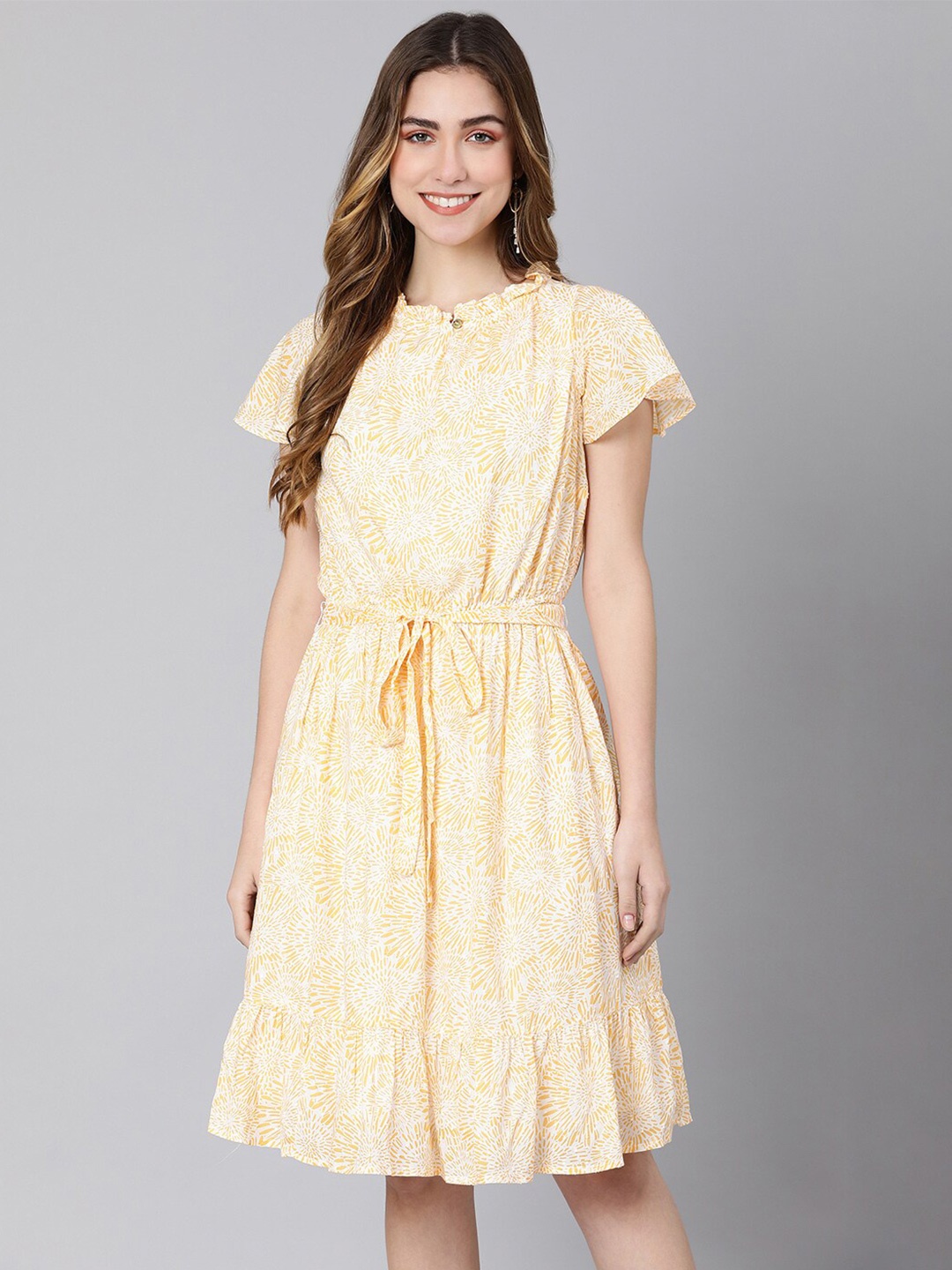 

Oxolloxo Women Yellow Floral Crepe Dress