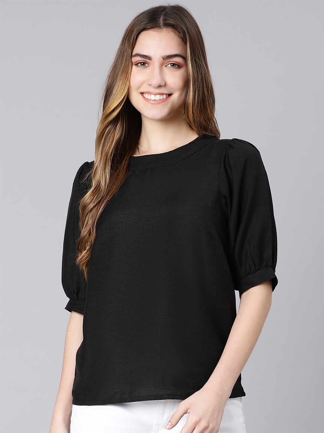 

Oxolloxo Women Black Cotton Linen Top