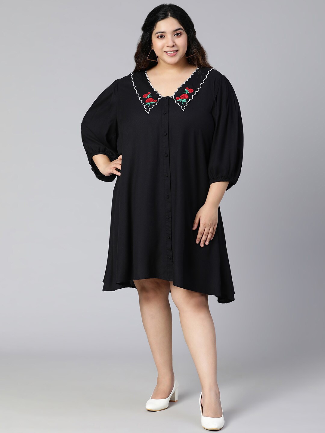 

Oxolloxo Plus Size Women Black Crepe A-Line Dress