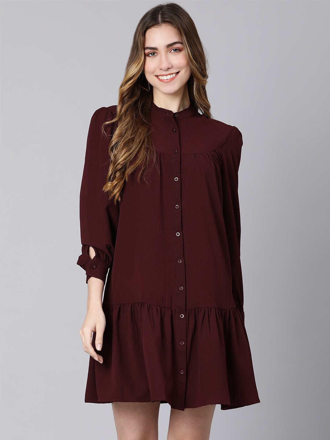 

Oxolloxo Maroon Crepe A-Line Dress