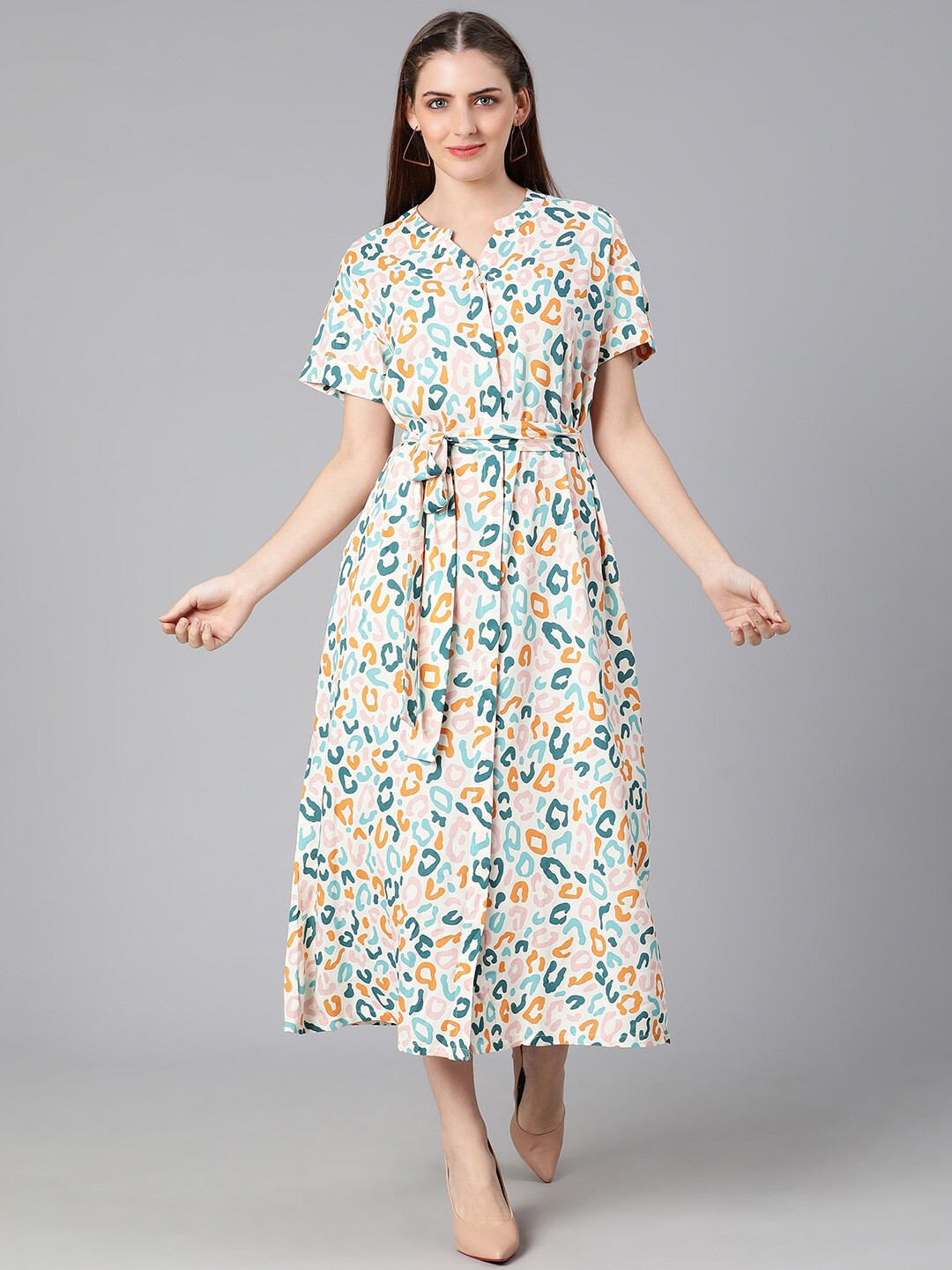 

Oxolloxo Women Multicoloured Printed A-Line Midi Dress, Multi