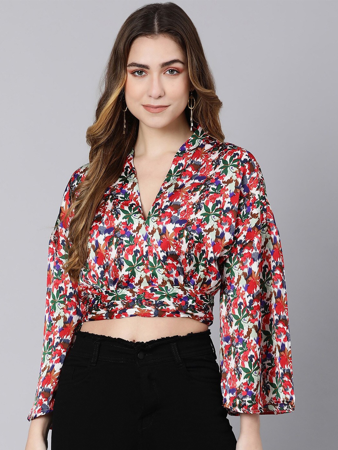 

Oxolloxo Multicoloured Floral Print Wrap Crop Top, Multi