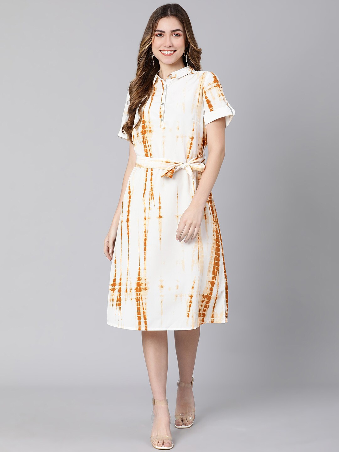 

Oxolloxo Women Beige Tie and Dye Dyed A-Line Dress