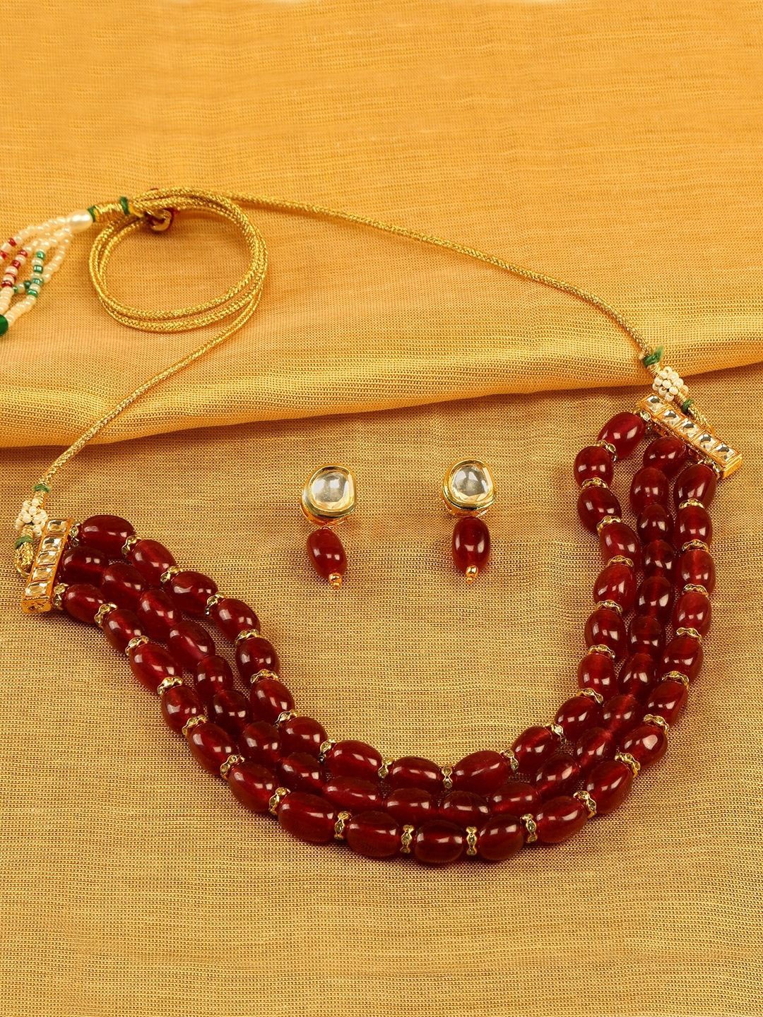 

AccessHer Gold-Plated Maroon Beaded Jewellery Set