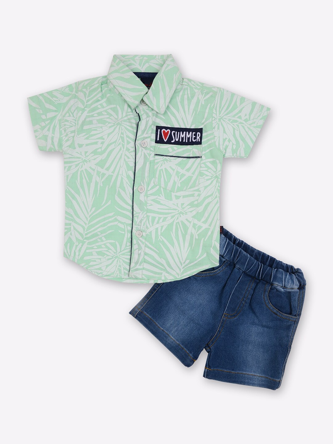 

Little County Boys Sea Green & Blue Printed Shirt with Shorts