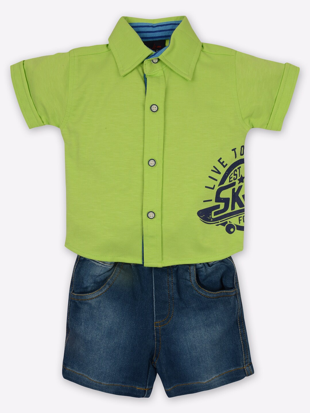

Little County Boys Green & Blue Printed T-shirt with Shorts