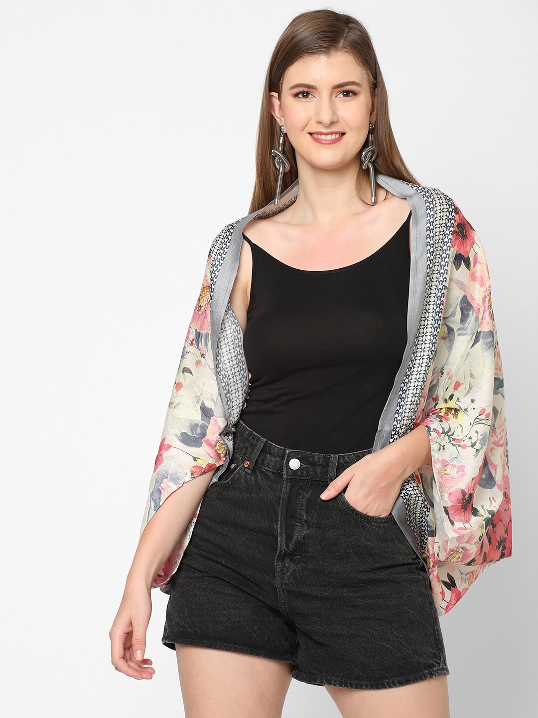 

Cloth Haus India Women White & Pink Printed Shrug