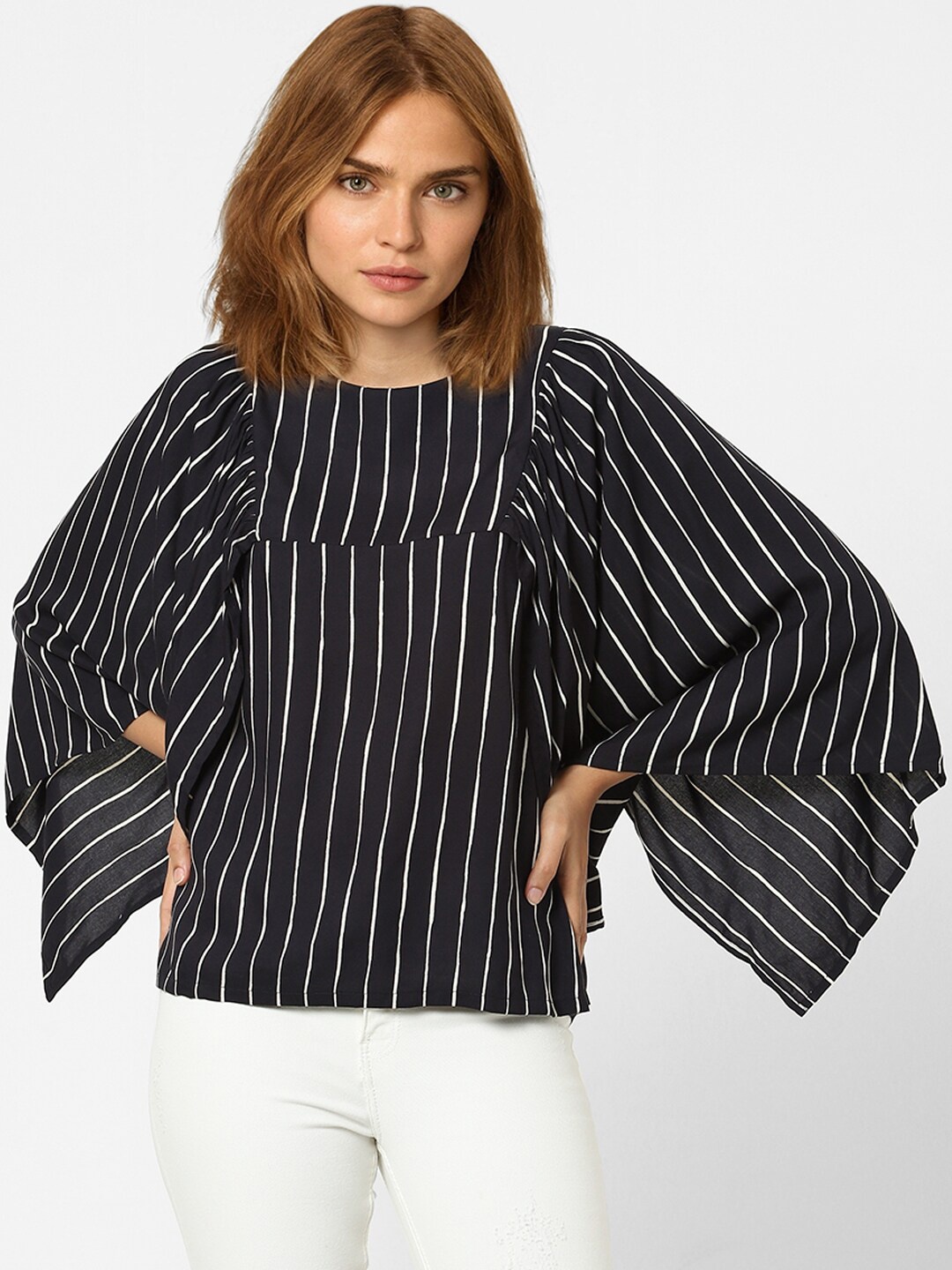 

Vero Moda Women Navy Blue Striped Kaftan Top