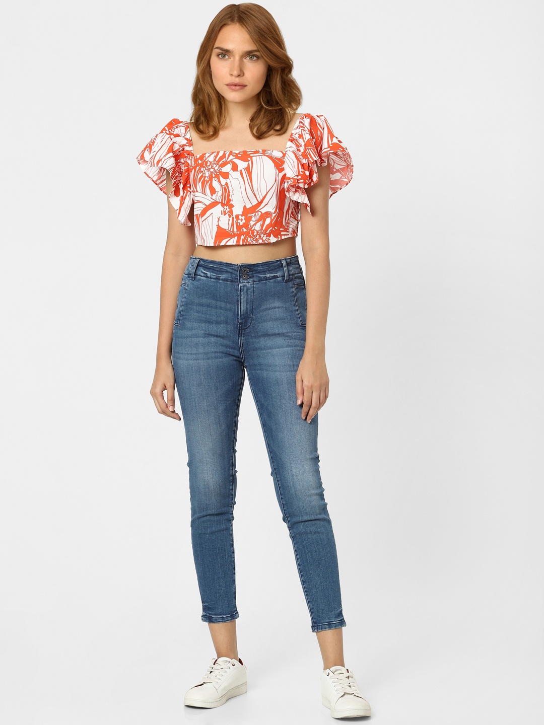 

Vero Moda Orange & White Printed Crop Top