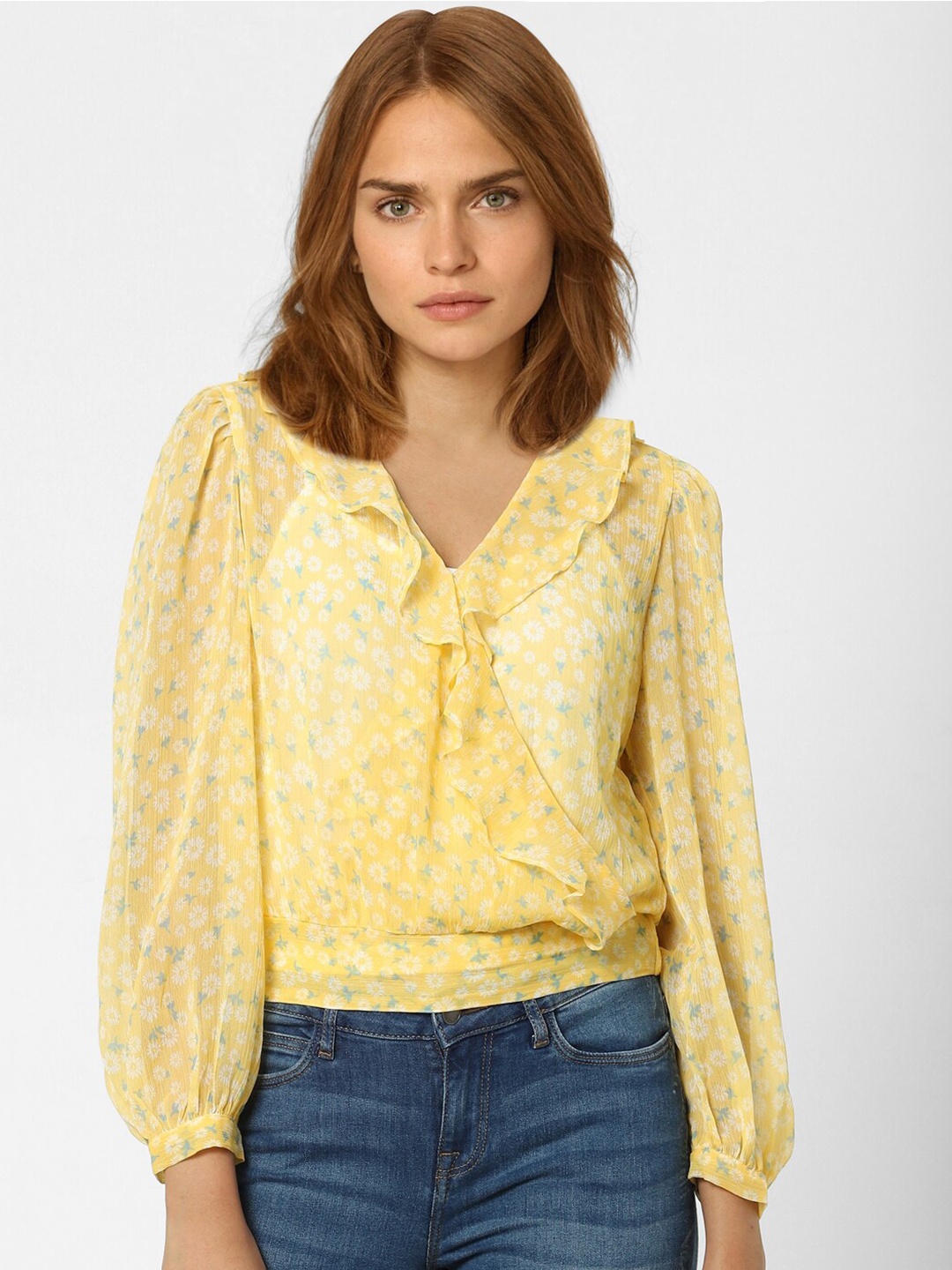 

Vero Moda Yellow Print Ruffles Blouson Top