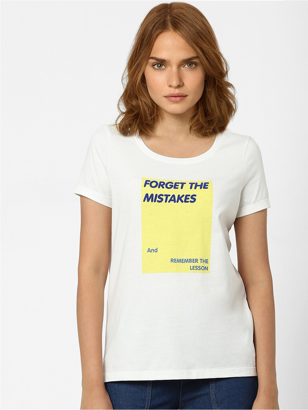 

Vero Moda Women White Typography Printed Cotton T-shirt