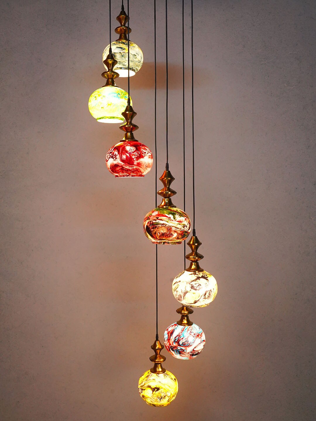 

Fos Lighting 7-Light Multicolored Glass Globes Cluster Hanging Light, Multi