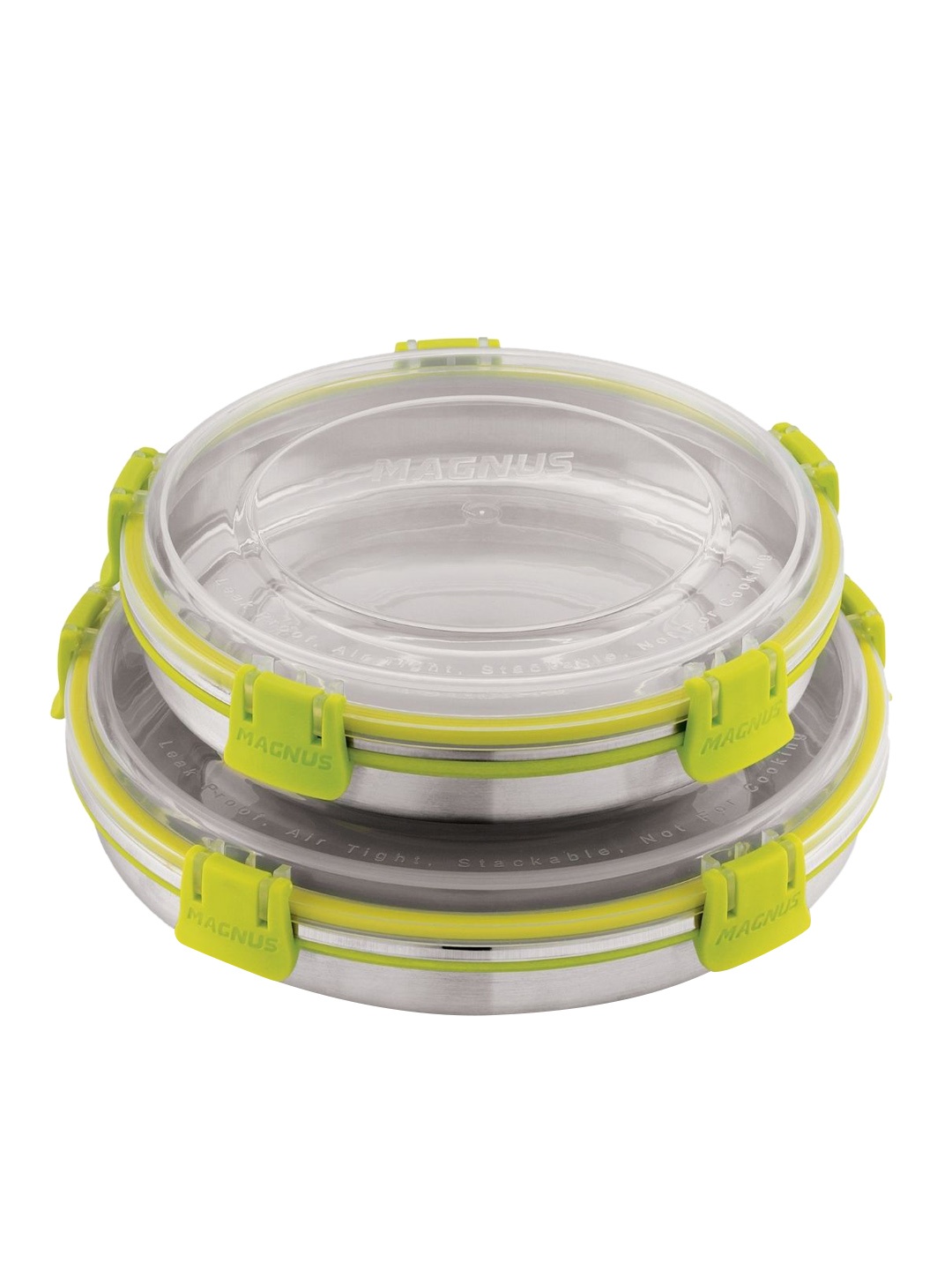 

MAGNUS Set Of 2 Silver & Green Klip Lock Stainless Steal Storage Containers