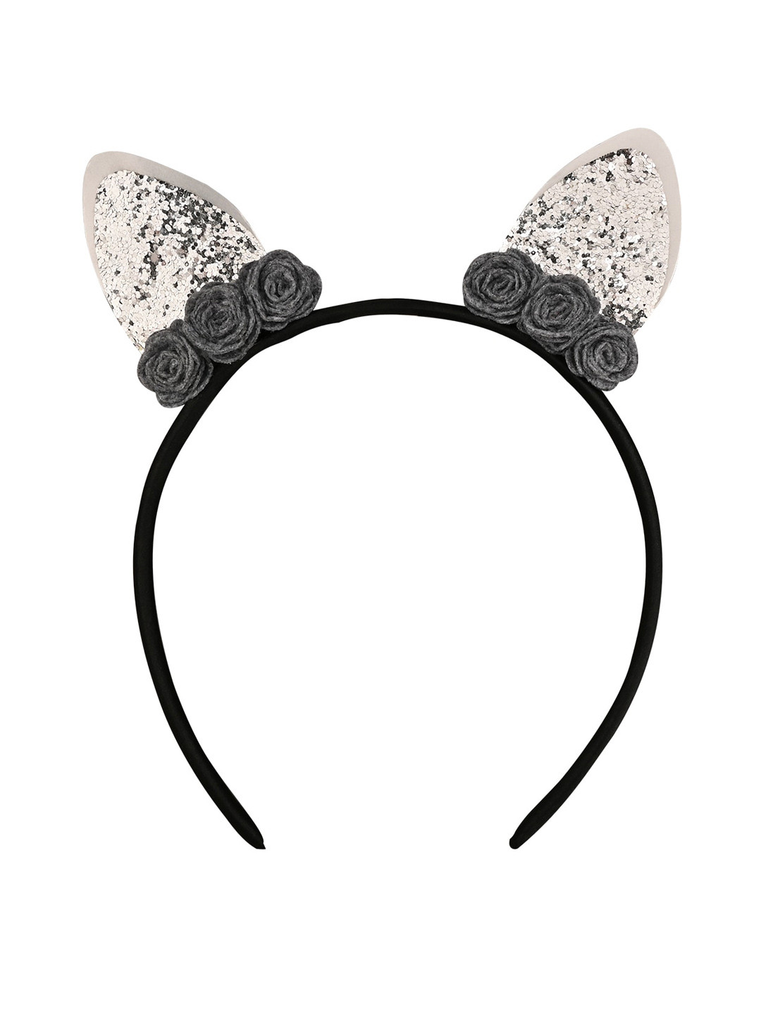 

Aye Candy Girls Silver-Toned & Black Floral Embellished Cat Ears Headband