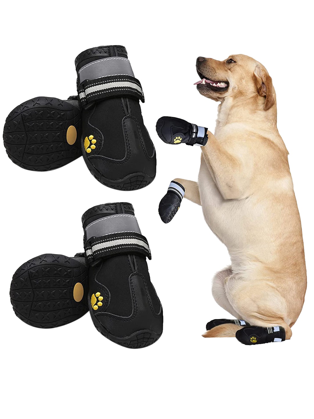 

PAWCHIE Black Patterned Dog Shoes with Two Reflective Fastening Straps& Rugged Anti-Slip