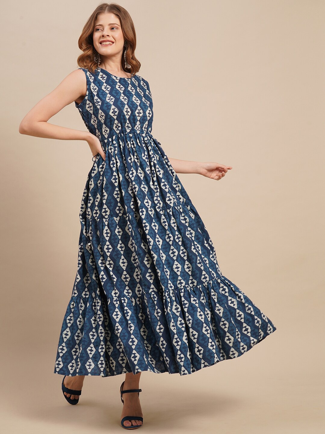 

FASHOR Blue & White Ethnic Maxi Dress