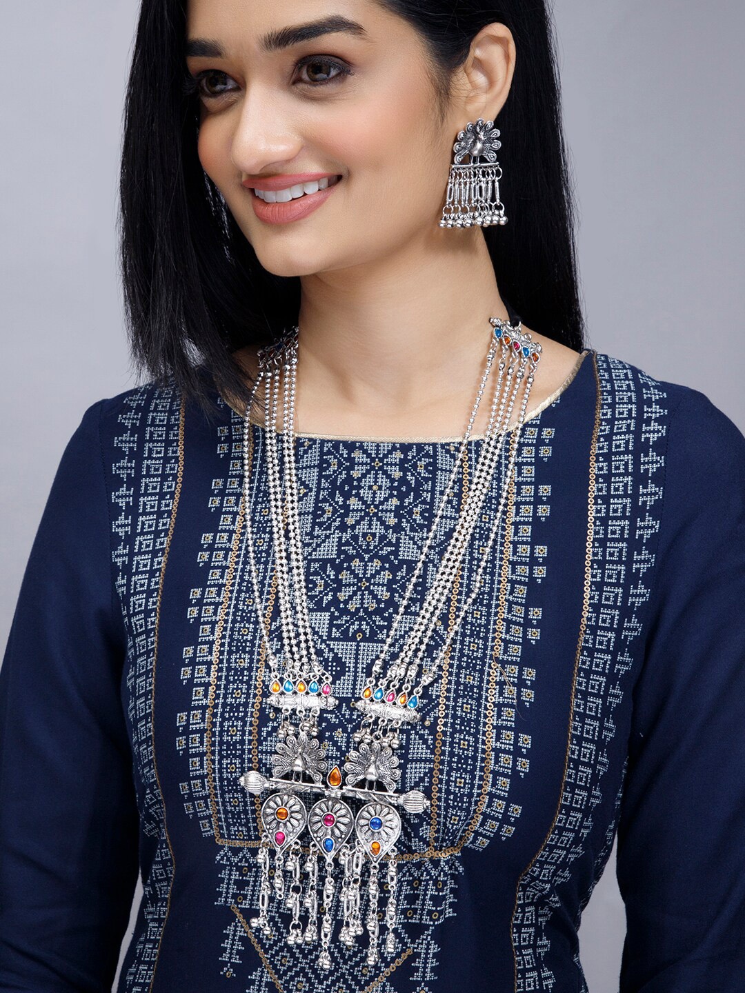 

Anouk Silver-Plated Pink & Blue Stone-Studded Jewellery Set