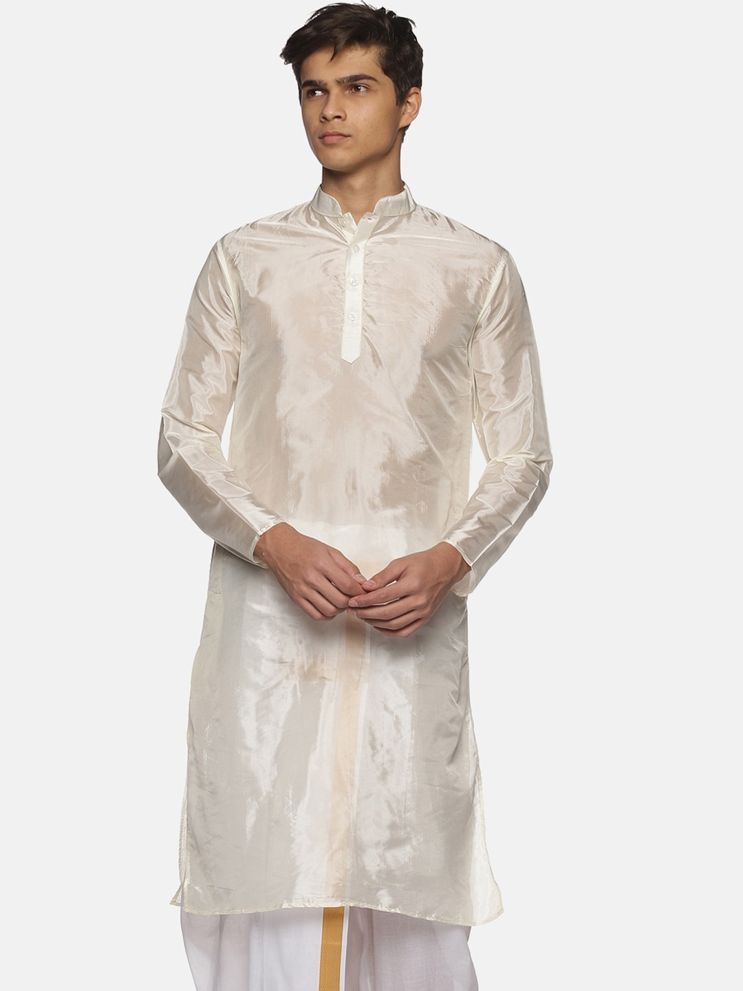 

Sethukrishna Men Cream-Coloured Solid Kurta
