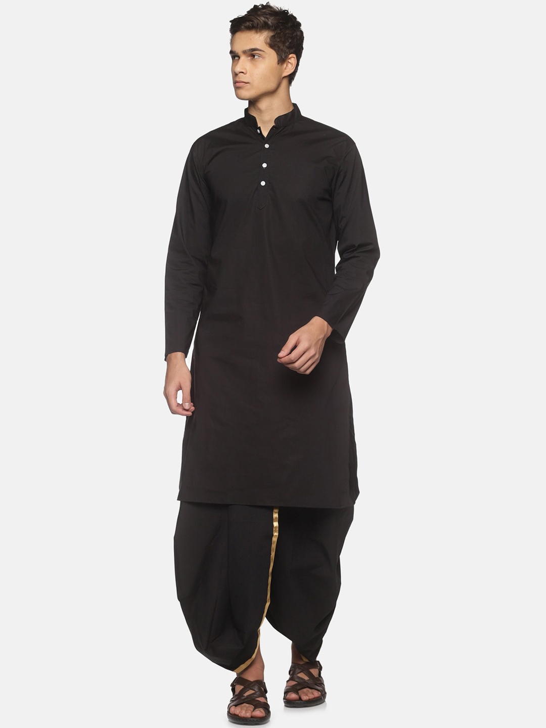 

Sethukrishna Men Black Pure Cotton Kurta with Dhoti Pants