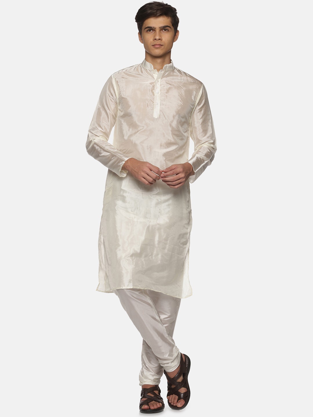 

Sethukrishna Men Cream-Coloured Kurta with Pyjamas