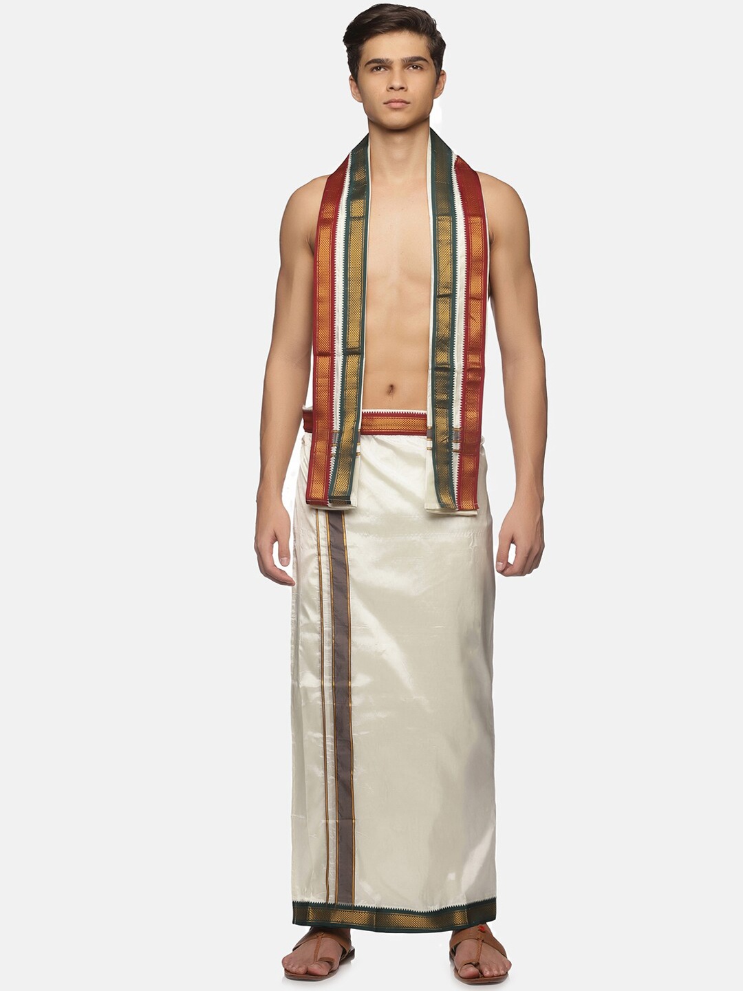 

Sethukrishna Men Cream-Coloured Solid Readymade Dhotis