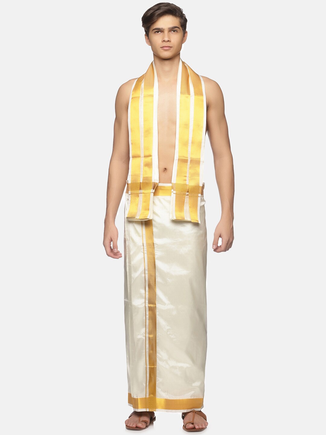 

Sethukrishna Men Cream-Coloured Solid Dhoti